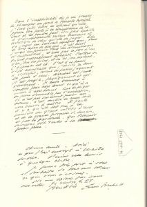 Manoscritto autografo di Beckett della lettera in difesa di Arrabal